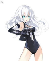 Rule 34 | &gt;:o, 10s, 1girl, :o, aqua eyes, armor, armpits, bare shoulders, black gloves, black heart (neptunia), breasts, choujigen game neptune, claws, cleavage, cleavage cutout, clothing cutout, cowboy shot, elbow gloves, face, female focus, floating hair, gauntlets, gloves, hair between eyes, halterneck, leotard, long hair, magical girl, neptune (series), noire (neptunia), official art, open mouth, simple background, solo, standing, tsunako, turtleneck, v-shaped eyebrows, watermark, white background, white hair