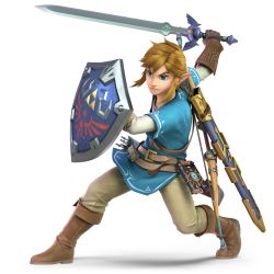 Rule 34 | 1boy, 3d, absurdres, blonde hair, blue eyes, corrupted metadata, earrings, full body, gloves, highres, holding, holding sword, holding weapon, huge filesize, hylian shield, jewelry, link, male focus, master sword, nintendo, official art, pointy ears, shield, solo, super smash bros., sword, the legend of zelda, the legend of zelda: breath of the wild, transparent background, triforce, tunic, weapon