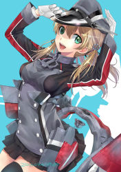 Rule 34 | 10s, 1girl, anchor hair ornament, aqua eyes, black ribbon, black skirt, blonde hair, cross, dated, gloves, hair ornament, hat, highres, iron cross, kantai collection, long sleeves, low twintails, microskirt, military, military hat, military uniform, peaked cap, prinz eugen (kancolle), ribbon, skirt, solo, twintails, ugeppa, uniform, white gloves