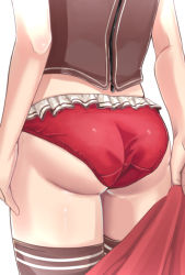 Rule 34 | 1girl, artist request, ass, ass focus, from behind, head out of frame, original, panties, red panties, red skirt, shiny clothes, shiny skin, skirt, solo, thighhighs, underwear, wedgie