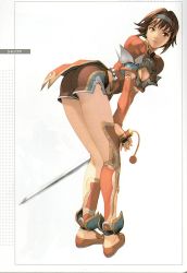 Rule 34 | 1girl, alternate costume, ass, bent over, breasts, chai xianghua, character name, cleavage, cleavage cutout, clothing cutout, detached sleeves, from behind, hairband, jian (weapon), kawano takuji, official art, short shorts, shorts, solo, soul calibur, soulcalibur, soulcalibur ii, sword, weapon