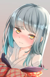 Rule 34 | 1girl, alternate hairstyle, blunt bangs, blush, collarbone, comah, grey background, grey hair, highres, japanese clothes, kantai collection, kasumi (kancolle), long hair, solo, tears, yellow eyes