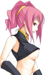 Rule 34 | 00s, 1girl, anya alstreim, breasts, code geass, large breasts, open mouth, pink hair, profile, red eyes, ribi, simple background, solo, underboob, white background