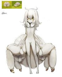Rule 34 | 1girl, ahoge, arthropod girl, arthropod limbs, bad id, bad pixiv id, flat chest, hair between eyes, highres, insect girl, jumping spider, long hair, monster girl, multiple legs, my700, original, simple background, solo, spider girl, twitter username, white background, white hair, yellow eyes