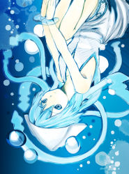 Rule 34 | 1girl, blue eyes, blue hair, bubble, hat, ikamusume, illustica phantom, long hair, shinryaku! ikamusume, solo, tentacle hair, tentacles, underwater, water