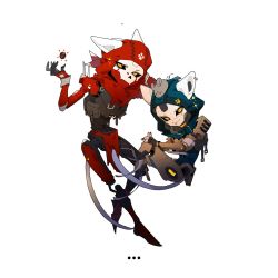 Rule 34 | 1boy, 1girl, android, animal, animal ears, animal on head, animification, apex legends, ash (titanfall 2), bandana, black sclera, blue leotard, cat boy, cat ears, cat girl, cat tail, chibi, chinese commentary, classic revenant, colored sclera, highres, hooded leotard, humanoid robot, kemonomimi mode, leotard, loincloth, looking at viewer, looking to the side, mouse (animal), on head, orange eyes, red bandana, red scarf, revenant (apex legends), robot, ruu47, scarf, simulacrum (titanfall), tail