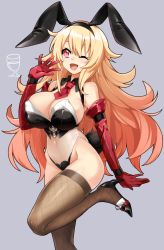 Rule 34 | 1girl, animal ears, blonde hair, breasts, detached collar, elbow gloves, fake animal ears, female focus, gloves, high heels, kaida michi, large breasts, one eye closed, playboy bunny, rabbit ears, red eyes, solo, wrist cuffs
