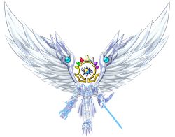 Rule 34 | 1boy, armor, cannon, crests (digimon), digimon, digimon (creature), fusion, highres, male focus, omegamon, omegamon merciful mode, solo, sword, weapon, wings