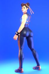 Rule 34 | 1girl, 3d, ass, blender (medium), capcom, chun-li, dman3d, huge ass, looking at viewer, pants, shoes, simple background, sneakers, street fighter, tagme, thighs, tight clothes, tight pants