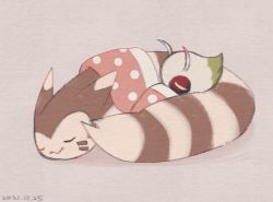 Rule 34 | blanket, celebi, closed mouth, commentary request, creatures (company), curled up, dated, closed eyes, furret, game freak, gen 2 pokemon, leels, legendary pokemon, lying, mythical pokemon, nintendo, on stomach, pokemon, pokemon (creature), sleeping, smile