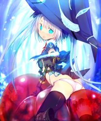 Rule 34 | 1girl, ass, blue eyes, boots, gloves, hat, highres, iwatozaki mamoru, looking back, open mouth, original, panties, shingoku no valhalla gate, slime (creature), solo, thighhighs, underwear, witch hat