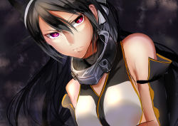 Rule 34 | 10s, 1girl, bad id, bad pixiv id, bare shoulders, black hair, breasts, cloud, cloudy sky, collar, commentary request, female focus, gauntlets, head grab, hizagawa rau, kantai collection, large breasts, light trail, long hair, looking at viewer, nagato (kancolle), pink eyes, shirt, sky, solo, upper body, very long hair