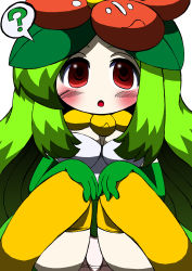 Rule 34 | 1girl, ?, blush, green hair, lilligant, personification, pokemon, red eyes
