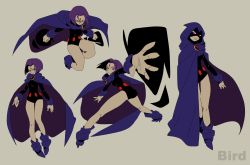 Rule 34 | 1girl, ass, breasts, cape, colored skin, dc comics, evilstaplers, forehead jewel, gloves, grey skin, highres, leotard, looking at viewer, medium breasts, purple eyes, purple hair, raven (dc), short hair, simple background, solo, teen titans, thighs