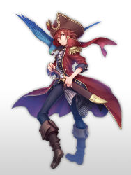 Rule 34 | 10s, 11kkr, 1boy, alternate costume, amagase touma, bad id, bad pixiv id, bird, brown hair, full body, gradient background, hat, highres, idolmaster, idolmaster side-m, looking at viewer, male focus, parrot, pirate costume, pirate hat, solo