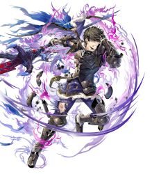 Rule 34 | 1boy, armor, asatani tomoyo, berkut (fire emblem), cape, fire emblem, fire emblem echoes: shadows of valentia, fire emblem heroes, full body, fur trim, gloves, glowing, highres, holding, holding weapon, male focus, nintendo, official art, red eyes, short hair, solo, torn cape, torn clothes, transparent background, weapon