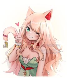 Rule 34 | animal ears, blonde hair, cat ears, cat girl, cat tail, highres, one eye closed, original, smile, tail, twitter, v, yonicchin