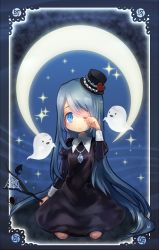 Rule 34 | crescent moon, dress, ghost, kneeling, long hair, moon, original, riinu (ir-n), solo
