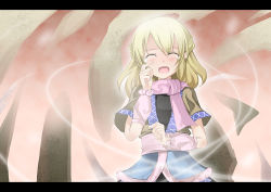 Rule 34 | 1girl, arm warmers, blonde hair, closed eyes, female focus, letterboxed, mizuhashi parsee, nekomushi, open mouth, scarf, solo, tears, touhou