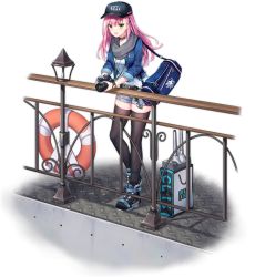 Rule 34 | 1girl, :d, against railing, alternate costume, anchor hair ornament, azur lane, bag, barcode, baseball cap, belt, belt buckle, black belt, black footwear, black headwear, black thighhighs, blue jacket, blush, boots, breasts, buckle, camera, cannon, choker, collarbone, denim, denim jacket, denim shorts, duffel bag, earrings, floating hair, full body, green eyes, grey scarf, grey shorts, hair between eyes, hair ornament, hat, heart, heart necklace, highres, holding, holding camera, jacket, jewelry, lamppost, lifebuoy, long hair, looking at viewer, medium breasts, memphis (azur lane), memphis (casual vacation) (azur lane), necklace, official alternate costume, official art, open clothes, open jacket, open mouth, parted lips, pendant, petals, pink hair, railing, scarf, shirt, shopping bag, short shorts, shorts, silveroid, skindentation, sleeves rolled up, smile, standing, star (symbol), studded belt, swim ring, thighhighs, thighhighs under boots, transparent background, turret, v-shaped eyebrows, very long hair, watch, white shirt, wind, wristwatch