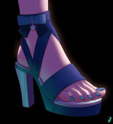 Rule 34 | 1girl, absurdres, artist logo, black background, blue footwear, blue nails, commentary, english commentary, feet, feet only, foot focus, genshin impact, high heels, highres, jean (genshin impact), mohoshadream, nail polish, out of frame, sandals, shadow, solo, strappy heels, toenail polish, toenails, toes