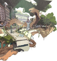 Rule 34 | city, dragon, fantasy, miyata ryuuichi, original, revision, ruins, science fiction, tree