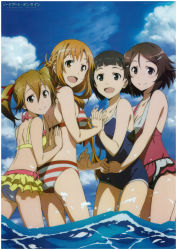 Rule 34 | 10s, 4girls, :d, absurdres, ass, asuna (sao), back, bad id, bad yandere id, bikini, bikini skirt, black eyes, breasts, brown hair, casual one-piece swimsuit, cleavage, competition school swimsuit, day, freckles, girl sandwich, hair ornament, hairclip, half updo, hands on another&#039;s back, hands on another&#039;s stomach, highres, holding hands, huge filesize, in water, kirigaya suguha, lisbeth (sao), long hair, medium breasts, multiple girls, ocean, official art, one-piece swimsuit, open mouth, sandwiched, school swimsuit, short hair, short twintails, silica, small breasts, smile, striped bikini, striped clothes, swimsuit, sword art online, twintails, wading, watanabe keisuke, water