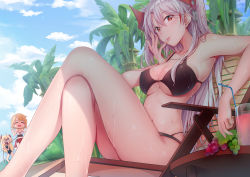 Rule 34 | 3girls, :3, :q, absurdres, admiral hipper (azur lane), ahoge, anger vein, armpits, azur lane, bikini, black bikini, blush, bound, braid, breasts, chair, cleavage, collarbone, cross, crossed legs, cup, day, drinking straw, drooling, elbow rest, fei luo mao, food, french braid, fruit, grapes, groin, hair between eyes, headgear, highres, iron cross, large breasts, licking, licking finger, long hair, looking at viewer, lounge chair, multicolored hair, multiple girls, navel, one-piece swimsuit, open clothes, open mouth, outdoors, prince of wales (azur lane), prince of wales (sun shining upon windsor) (azur lane), prinz eugen (azur lane), red hair, rope, sarong, see-through, short hair, sidelocks, silver hair, sitting, skindentation, smile, stomach, streaked hair, sun, swimsuit, thighs, tied up (nonsexual), tongue, tongue out, tropical drink, two side up, very long hair, wet