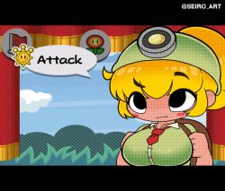 Rule 34 | 1girl, animated, animated gif, breasts, dot nose, eyes visible through hair, goombella, large breasts, leaning forward, looking at viewer, mario (series), nintendo, paper mario, seiro, shiny clothes, shiny skin, sidelocks, skindentation, solo, standing