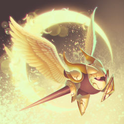 Rule 34 | 1boy, 5health, absurdres, aeon hero (light), alternate form, armor, blurry, bokeh, colored skin, crescent, crescent moon, depth of field, facing to the side, feathered wings, feathers, flying, galacta knight, gloves, glowing, glowing eyes, gold horns, gold trim, highres, holding, holding weapon, horns, kirby (series), knight, lance, looking at viewer, male focus, mask, moon, nintendo, no humans, pauldrons, pink eyes, polearm, shield, shoes, shoulder armor, solo, spoilers, super kirby clash, weapon, white feathers, white footwear, white wings, wings
