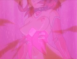Rule 34 | 00s, 1girl, angel blade, angel blade (character), animated, animated gif, back tattoo, bouncing breasts, breast expansion, breasts, brown hair, bustier, close-up, collar, detached sleeves, glowing, heart, helmet, huge breasts, lingerie, lowres, pubic tattoo, screencap, shinguuji moena, short hair, solo, tattoo, transformation, underwear