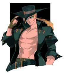 Rule 34 | 1boy, abs, bara, bare pectorals, belt, blonde hair, cropped legs, fingerless gloves, gloves, groin, guilty gear, guilty gear strive, hat, highres, johnny (guilty gear), large belt, long hair, looking at viewer, male focus, multiple belts, muscular, muscular male, navel, nipples, pectorals, solo, stomach, sunglasses, tirtyturtle