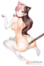 Rule 34 | 1girl, anal, anal object insertion, anal tail, animal ears, anus, ass, back, backboob, bare back, bare shoulders, bikini, blush, breasts, brown hair, butt crack, cameltoe, cat ears, cat girl, cleft of venus, clenched teeth, elbow gloves, fake tail, from behind, gloves, heterochromia, highres, kimmy77, looking at viewer, looking back, multicolored hair, neo politan, object insertion, pink hair, rwby, seiza, sideboob, sitting, solo, swimsuit, tail, teeth, two-tone hair, underboob, wavy mouth