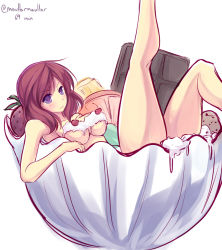 Rule 34 | 10s, 1girl, blush, breasts, cherry, completion time, food, fruit, in food, legs up, love live!, love live! school idol project, maullarmaullar, nishikino maki, nude, purple eyes, red hair, short hair, smile, solo, underboob, whipped cream