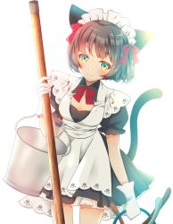 Rule 34 | 1girl, animal ears, blue eyes, blush, bow, breasts, brown hair, bucket, cat ears, cat tail, closed mouth, gloves, hair ribbon, holding, holding bucket, looking at viewer, maid, maid headdress, md5 mismatch, medium breasts, multicolored eyes, original, red bow, red ribbon, resolution mismatch, ribbon, sheepd, short hair, smile, solo, source larger, tail, white gloves, yellow eyes
