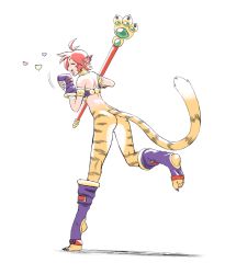 Rule 34 | 1girl, animal ears, ass, breath of fire, breath of fire ii, cat ears, cat tail, facial mark, furry, furry female, heart, no pants, orange hair, pointy ears, red hair, rinpoo chuan, scribblehatch, short hair, smile, solo, staff, tail