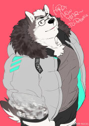 Rule 34 | 1boy, absurdres, animal ears, bara, beenic, boogbogex, dog boy, dog ears, fur-trimmed jacket, fur trim, furry, furry male, glasses, happy new year, head tilt, highres, jacket, large pectorals, looking at viewer, male focus, mature male, muscular, muscular male, new year, original, pectorals, short hair, solo, thick eyebrows