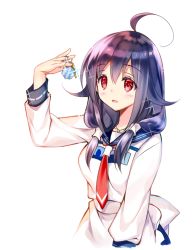 Rule 34 | 10s, 1girl, ahoge, collar, hair flaps, kantai collection, key, charm (object), long sleeves, low twintails, necktie, open mouth, purple hair, red eyes, red necktie, rei (rei&#039;s room), simple background, smile, solo, sparkle, taigei (kancolle), twintails, whale, white background