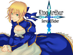 Rule 34 | 1girl, ahoge, artoria pendragon (fate), bad id, bad pixiv id, blonde hair, character name, command spell, dress, fate/stay night, fate/zero, fate (series), green eyes, hair ribbon, ribbon, s gentian, saber (fate), solo