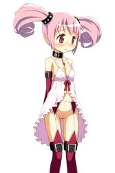 Rule 34 | 10s, 1girl, bdsm, blush, breasts, collar, cuffs, covered erect nipples, female focus, kaname madoka, mahou shoujo madoka magica, no panties, pink hair, pussy, red eyes, shiz, solo, twintails, uncensored