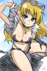 Rule 34 | 00s, 1girl, animal ears, armor, bikini armor, breasts, captain of the royal guard elina, cat ears, cat girl, cleavage, eating, elina (queen&#039;s blade), elina (queen's blade), female focus, large breasts, nukunuku, queen&#039;s blade, solo