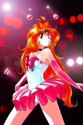Rule 34 | antennae, choker, earrings, elbow gloves, gloves, jewelry, lina inverse, long hair, magical girl, official alternate costume, orange hair, red eyes, slayers, solo, tutu