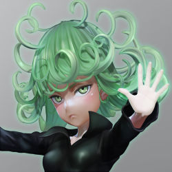 Rule 34 | 1girl, 3d, bad id, bad pixiv id, black dress, close-up, curly hair, dress, foreshortening, glowing, glowing hand, green eyes, green hair, leslyzerosix, long sleeves, looking at viewer, matching hair/eyes, one-punch man, open hand, outstretched arms, solo, tatsumaki, telekinesis, upper body
