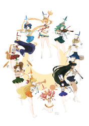 Rule 34 | 6+girls, ;p, adapted costume, aiguillette, aino minako, arm at side, arms up, band uniform, baton, bishoujo senshi sailor moon, black hair, blonde hair, blue dress, blue eyes, blue hair, boots, breasts, brown hair, buttons, chibi usa, chin strap, circle formation, clarinet, closed eyes, cone hair bun, crescent, cropped jacket, cymbals, dark-skinned female, dark skin, double-breasted, double bun, dress, drum, drumsticks, epaulettes, floating hair, flute, green dress, green eyes, green hair, hair bun, hair ribbon, half updo, hand on own hip, hand up, hands up, hat, high heel boots, high heels, highres, hino rei, holding, holding drumsticks, holding instrument, holding violin, hong yun ji, horn (instrument), instrument, jacket, jumping, kaiou michiru, kino makoto, knee boots, leaning forward, leg up, legs together, long hair, long sleeves, looking at viewer, looking back, majorette, marching band, marching band baton, meiou setsuna, mizuno ami, multiple girls, music, one eye closed, orange dress, parted bangs, pink hair, playing instrument, pleated dress, pleated skirt, profile, purple dress, purple eyes, red dress, red ribbon, ribbon, saxophone, shako cap, short dress, short hair, side ponytail, single hair bun, skirt, smile, snare drum, standing, tambourine, tassel, ten&#039;ou haruka, tomoe hotaru, tongue, tongue out, triangle (instrument), trumpet, tsukino usagi, twintails, very long hair, violin, wavy hair, white background, white dress, white footwear, white headwear, white jacket, wrist cuffs