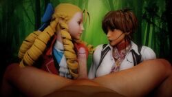 Rule 34 | 1boy, 2girls, 3d, absurdres, animated, artist request, blonde hair, brown hair, clothed female nude male, erection, highres, kanzuki karin, kasugano sakura, looking at viewer, multiple girls, nude, penis, pov, serious, sound, street fighter, tagme, uncensored, video, virt-a-mate