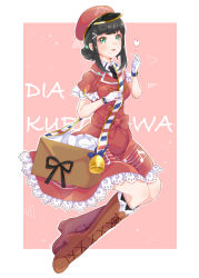 Rule 34 | 1girl, aiguillette, alternate hairstyle, aqua eyes, artist name, artist request, bag, bare legs, belt, black hair, black necktie, blunt bangs, blush, boots, breasts, brown footwear, collared shirt, cross-laced footwear, dress, emblem, female focus, frilled sleeves, frills, full body, gloves, green eyes, hair bun, hair ornament, hairclip, hat, highres, kurosawa dia, letter, long hair, looking at viewer, love live!, love live! school idol festival, love live! sunshine!!, madoka25, mail woman, mailbag, mole, mole under mouth, musical note, musical note print, necktie, parted lips, puffy short sleeves, puffy sleeves, red dress, red hat, red skirt, shirt, short sleeves, shoulder bag, sidelocks, single hair bun, skirt, small breasts, smile, solo, two side up, white gloves