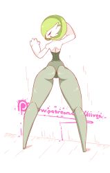 Rule 34 | 1girl, against wall, alternate color, animated, animated gif, artist name, ass, ass shake, blush, creatures (company), diives, from behind, full body, game freak, gardevoir, gen 3 pokemon, green hair, green leotard, green pantyhose, half-closed eyes, highres, legs apart, leotard, looking at viewer, looking back, nintendo, open mouth, pantyhose, patreon logo, pokemon, pokemon (creature), pokemon rse, red eyes, short hair, simple background, solo, standing, text focus, white background