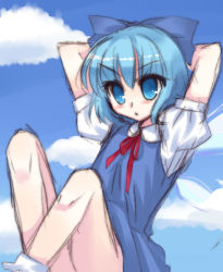 Rule 34 | 1girl, bow, cirno, day, female focus, sitting, sketch, solo, embodiment of scarlet devil, touhou, v-shaped eyebrows, wings