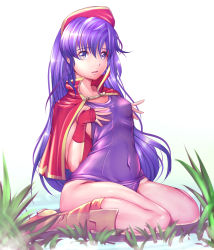 Rule 34 | 1girl, covered navel, fire emblem, fire emblem: the binding blade, harihisa, highres, lilina (fire emblem), long hair, nintendo, one-piece swimsuit, purple eyes, purple hair, school swimsuit, shiny clothes, skindentation, solo, swimsuit