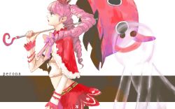 Rule 34 | 1girl, character name, drill hair, female focus, ghost, long hair, long sleeves, midriff, one piece, perona, pink hair, red skirt, short cape, skirt, solo, twintails, umbrella